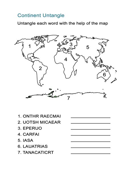 continents spelling worksheet  esl