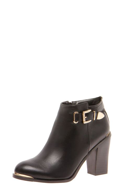Lorelei Black Leather Look Metallic Tip Ankle Boots With
