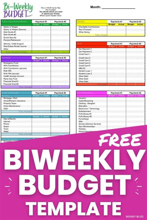 biweekly budget template   create  biweekly budget money bliss