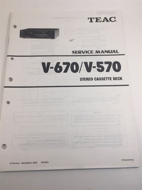 Teac V 670 V 570 Stereo Cassette Deck Service Manual – Tascam Ninja