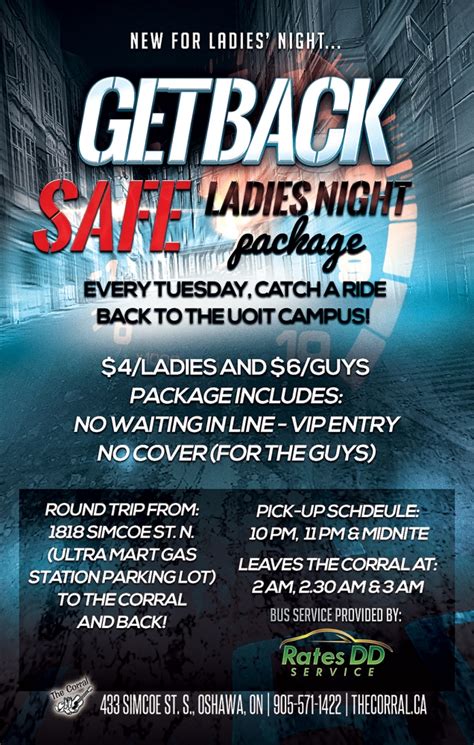 Ladies Night Get Back Safe The Corral Nightclub Oshawa