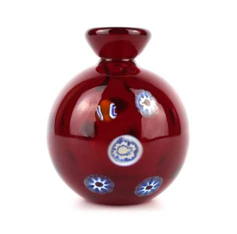 beautiful vintage italian deep red glass vase with murrine inclusions