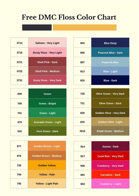 dmc color chart templates examples edit