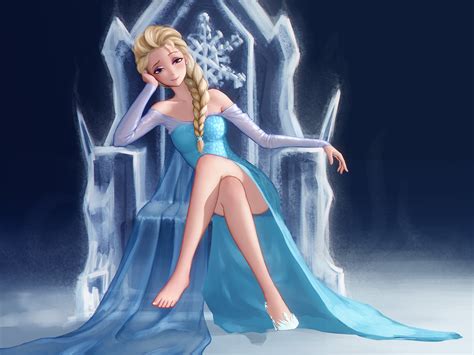 Barefoot Blonde Hair Blue Eyes Braids Dress Elsa Frozen