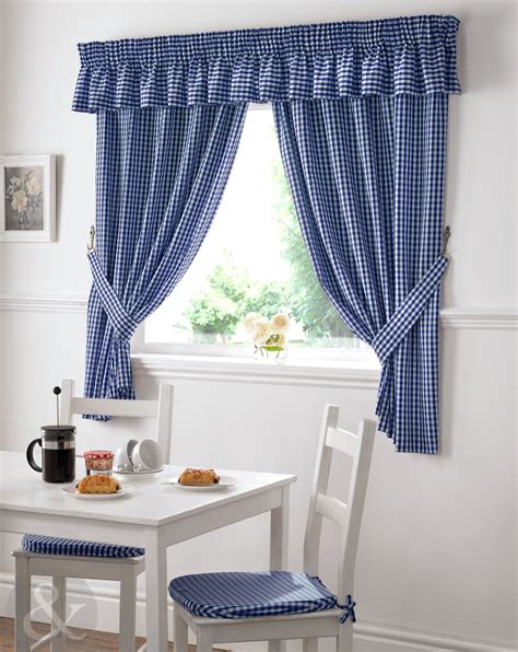 gingham check kitchen curtains ready  pencil pleat net curtain set
