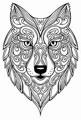 Wolf Coloring Animals Mandalas Pages Zentangle Head Style Stress Anti sketch template