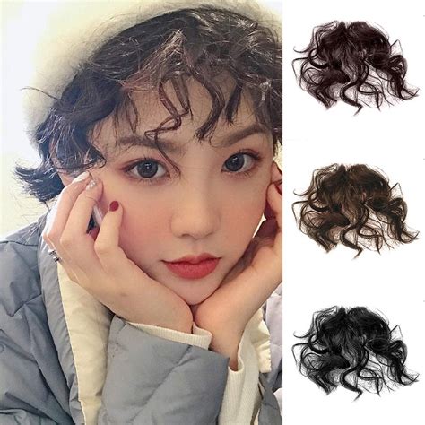 Achidistviq Natural Fluffy Curly Fake Fringe Bang Girls Clip In Hair