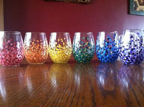 4 Hand Painted Stemless Wineglasses Via Etsy Wine Glass Crafts