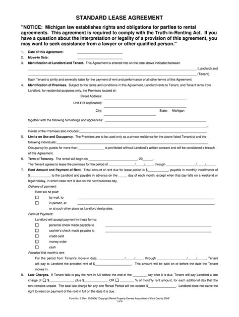 lease agreement michigan fill  printable fillable blank