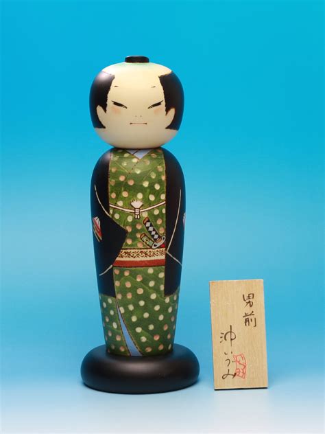 zenworldjapanease handmade kokeshi doll shop izumi oki otokomae green