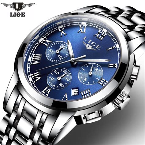 fashion luxury brand lige chronograph men sports watches waterproof full steel casual