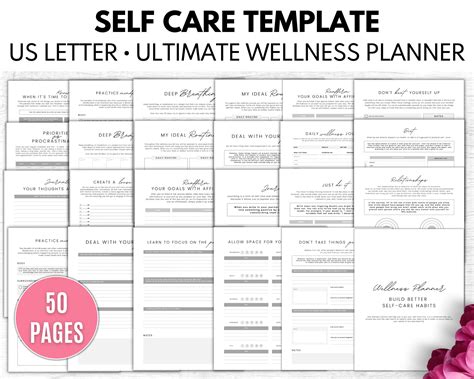 care template wellness planner mental health journal etsy