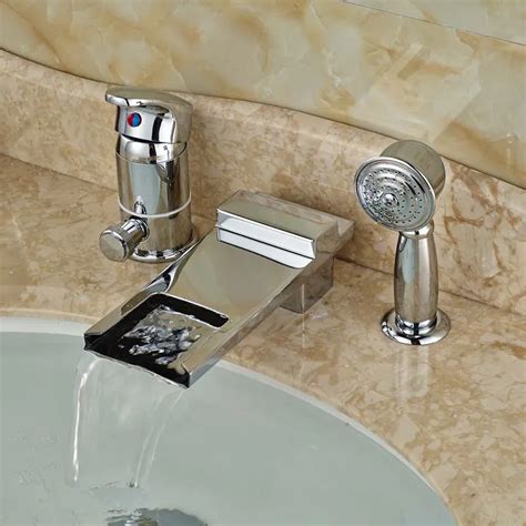 single handle waterfall long spout bathtub mixer faucet deck mount pcs  handheld shower