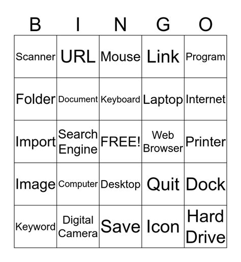 computer vocabulary bingo card