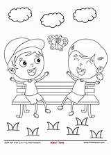 Coloring Kids Park Cartoon Fun Chatting Bench sketch template