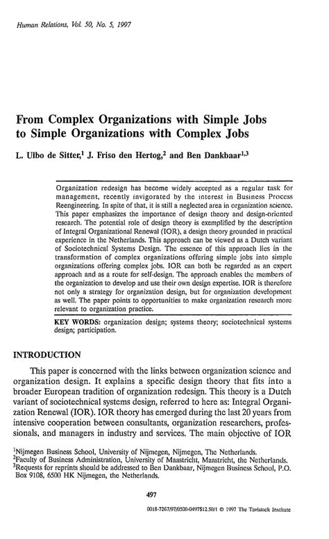 complex organizations  simple jobs  simple organizations  complex jobs