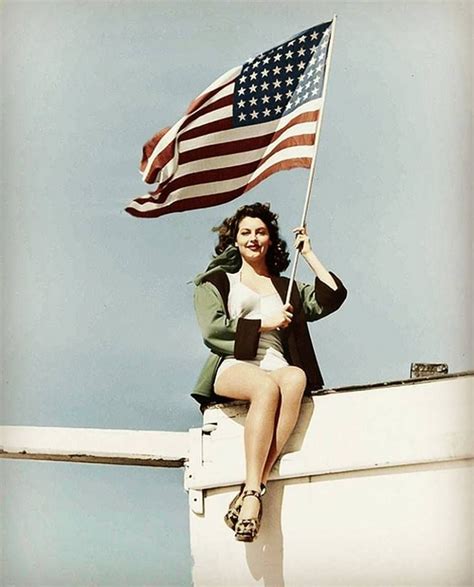 En The American Actress Ava Gardner Waving The American Flag Fr L