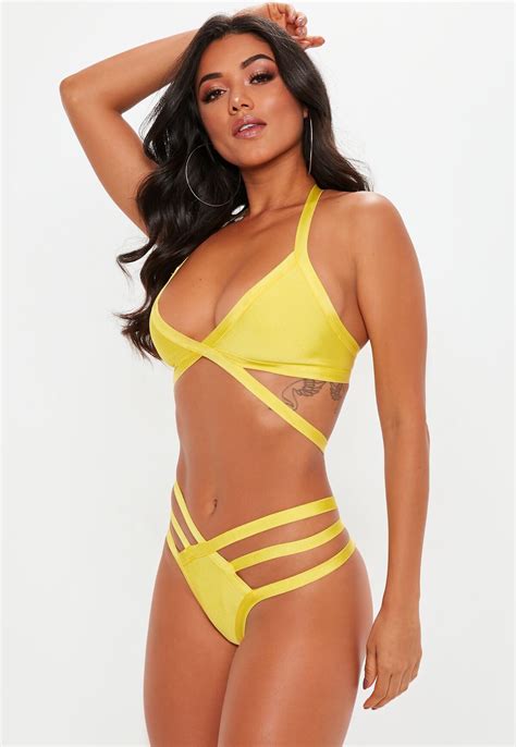 yellow strappy bandage bikini set sold out women of edm