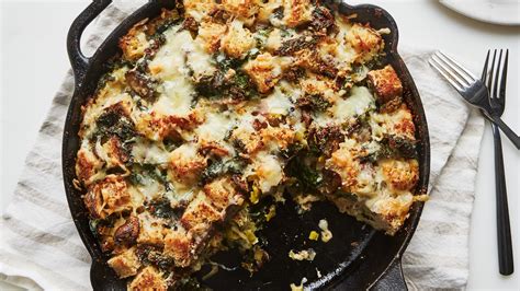 Cheesy Kale And Mushroom Strata Recipe Bon Appétit