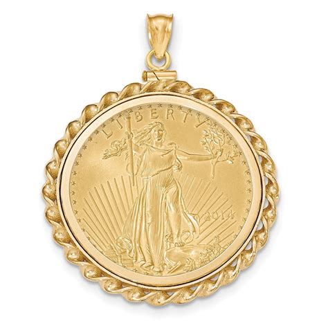 pendant holder  yellow gold twisted wire polished screw top oz american eagle coin holder