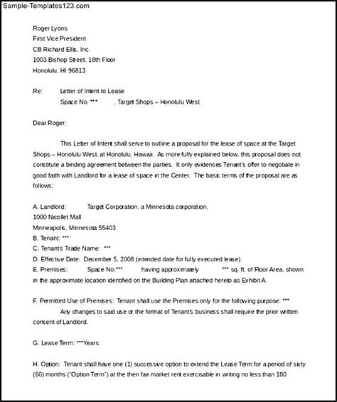 letter  intent  real estate lease   ms word