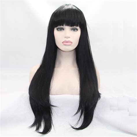 sylvia natural black hair wig long straight synthetic lace front wig