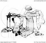 Vintage Illustration Seamstress Clipart Kneeling Working Royalty Prawny Vector sketch template