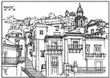 Coloring Village Architecture Pages France Italy Adults Drawing Building Adult Color Drawings Illustration Architectural Book Books sketch template