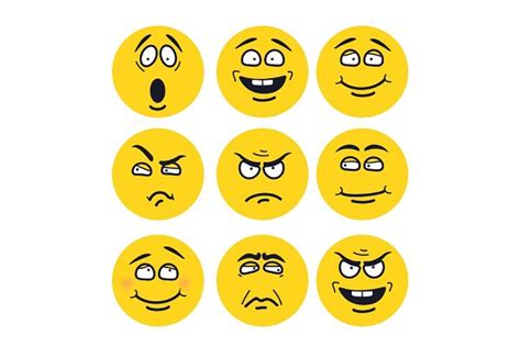 Vector Cartoon Faces With Expressions Emotion Set Scared Happy