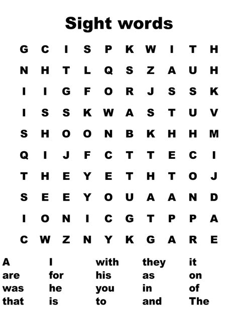 sight words word search wordmint
