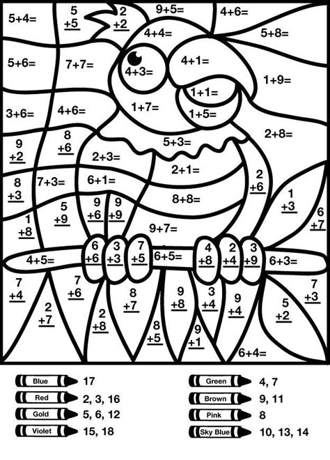 color  number addition math coloring worksheets math coloring