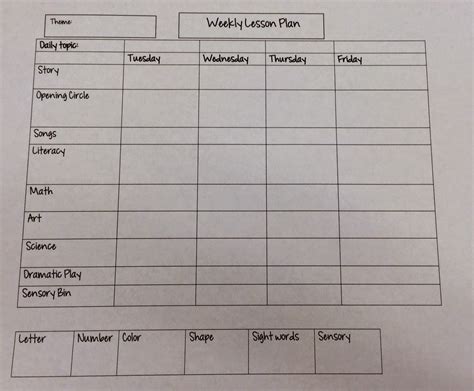 nicoles preschool weekly lesson plan template
