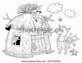 Hut Straw Fairy Pigs sketch template