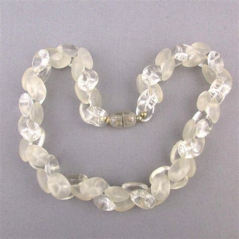 vintage lucite bead necklace clear frosty  greatvintagestuff