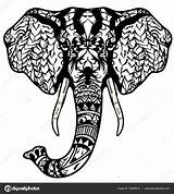 Totem Adult Zentangle Doodle Olifant Patronen Hoofd Afrika Schets Volwassen sketch template