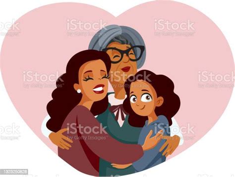 african granny mother and daughter hugging with love stock illustration