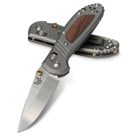 benchmade limited   mini griptilian titanium folder knife wood