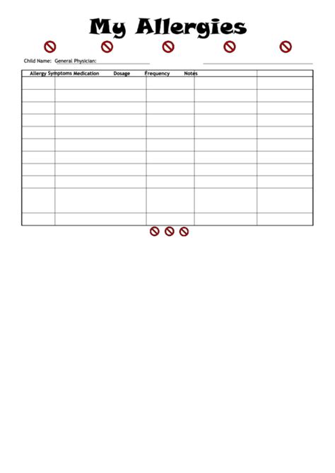 printable food allergy form template