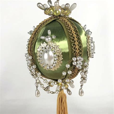 vintage handmade christmas ornament satin beads sequin green etsy