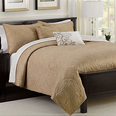 medallion reversible quilt set  taupe bed bath