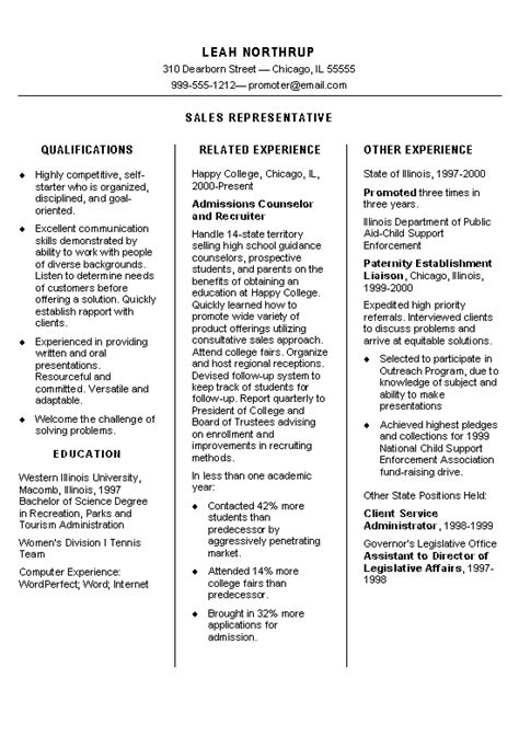 sales representative resume