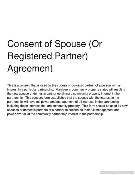Consent Of Spouse Or Registered Partner Agreement