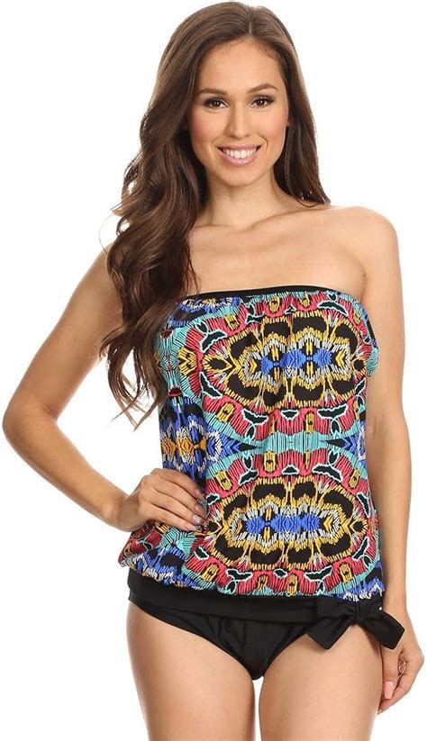 Dippin Daisy S Womens Strapless Bandeau Blouson Tankini With Bottoms