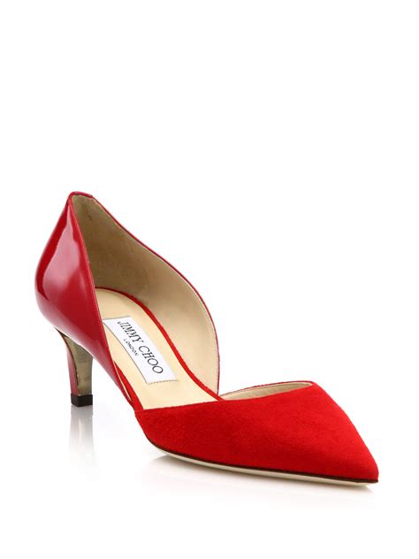lyst jimmy choo darylin suede patent leather dorsay pumps  red