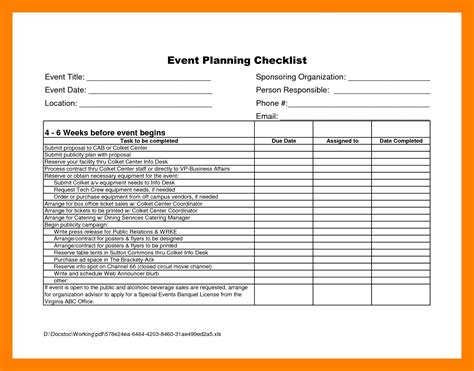 page event planning template