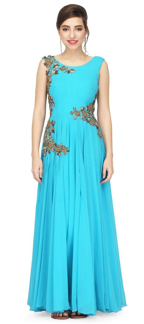 blue color family stitched gown
