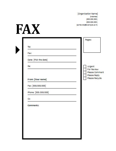fax template printable collection
