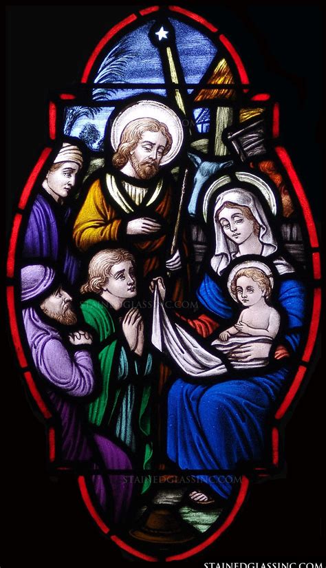 simple nativity religious stained glass window