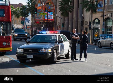 lapd police car  lights flashing  hollywood los