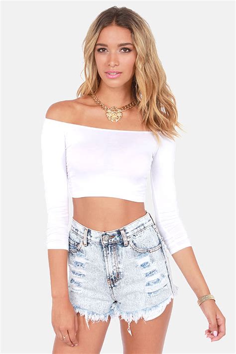 Cute Off The Shoulder Top White Top Crop Top 23 00